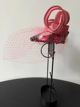 Olga Berg Pill Box Headwear with Netting Pink One Size for rent on The Volte - image 4