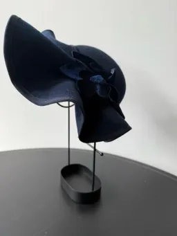 Felted Wool Headpiece with Sculptural Detail and Floral Velvet Adornment Navy One Size for rent on The Volte - image 6