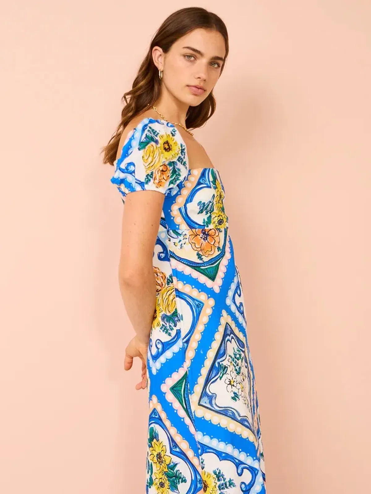 By Nicola Mariposa Puff Sleeve Maxi Dress in Azure Floral Size 8 - Image 4