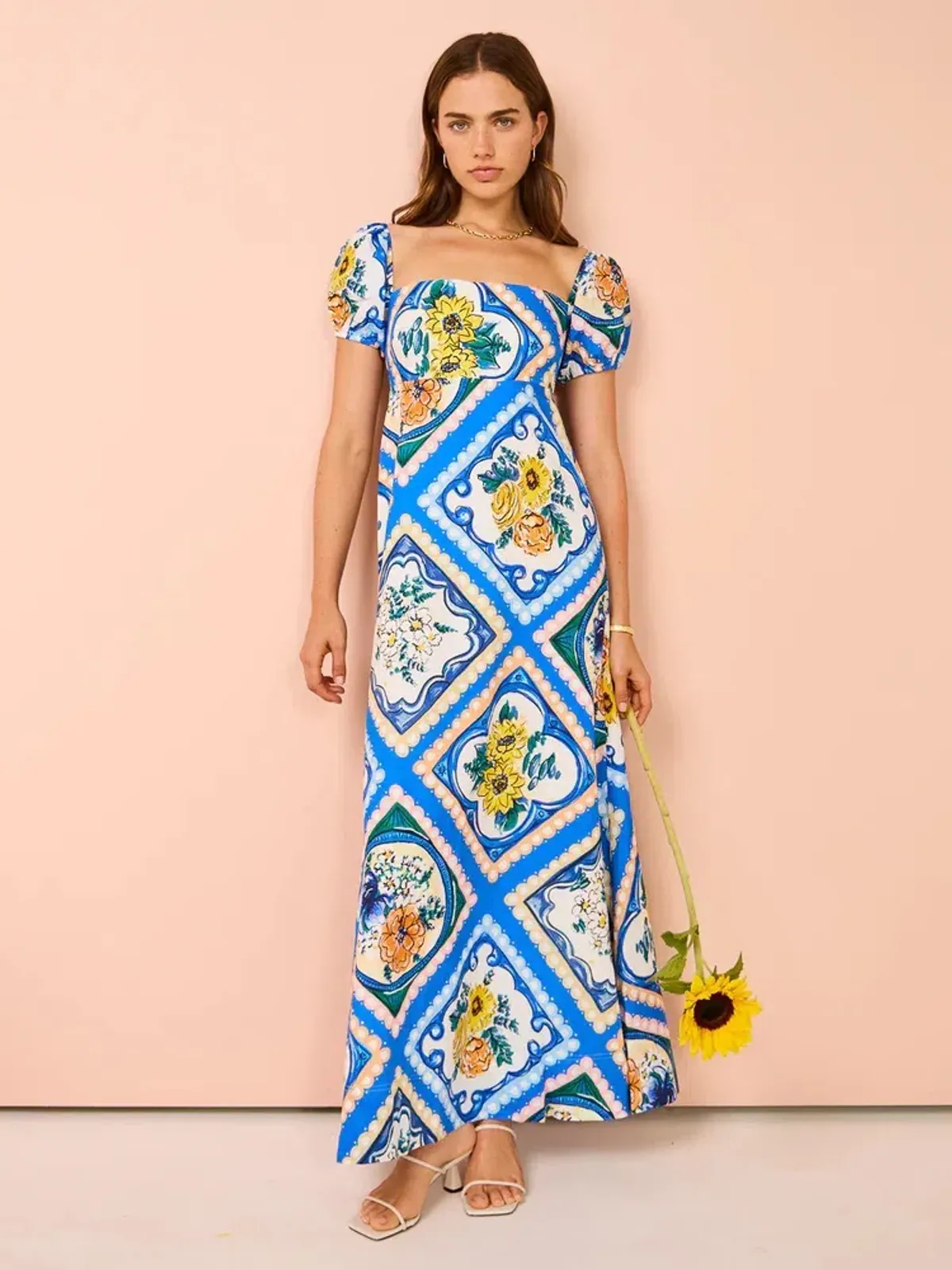 By Nicola Mariposa Puff Sleeve Maxi Dress in Azure Floral Size 8 - Image 2