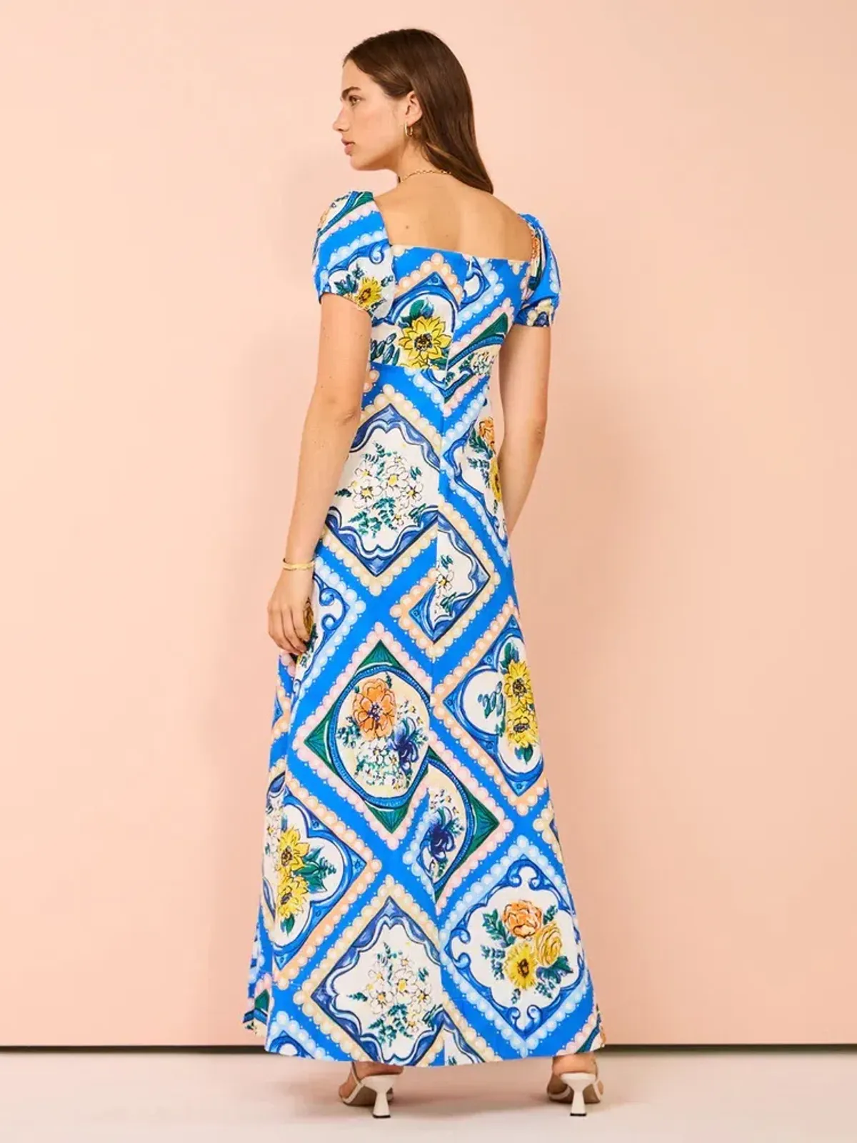 By Nicola Mariposa Puff Sleeve Maxi Dress in Azure Floral Size 8 - Image 3