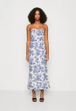 Bec & Bridge Audette Strapless Linen Maxi Dress Floral White Blue Size XS/ AU 6 for rent on The Volte - image 3