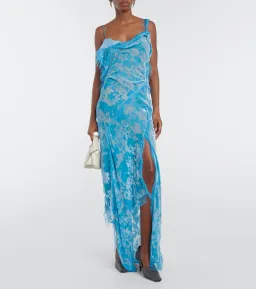 Acne Studios Women's Asymmetric Velvet Maxi Dress Neon Blue Size 34 / AU 6 for rent on The Volte - image 1