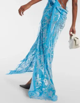 Acne Studios Women's Asymmetric Velvet Maxi Dress Neon Blue Size 34 / AU 6 for rent on The Volte - image 4