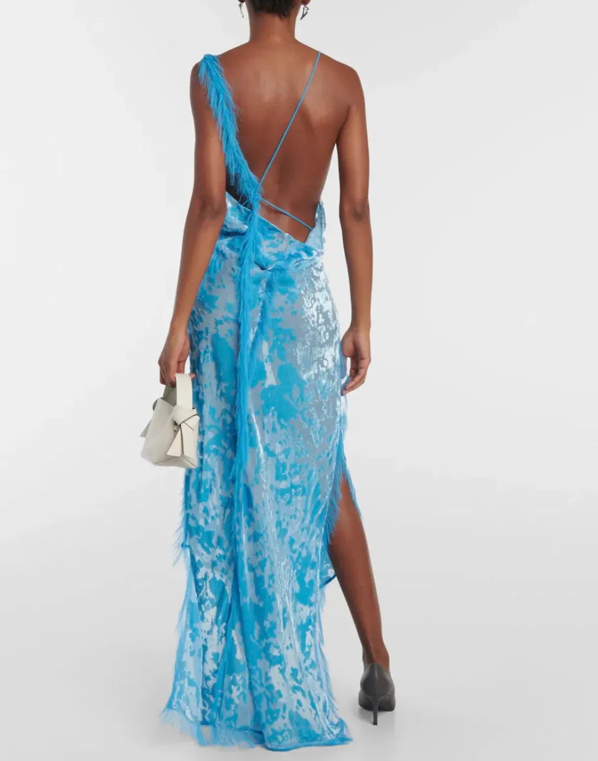 Acne Studios Women's Asymmetric Velvet Maxi Dress Neon Blue Size 34 / AU 6 - Image 3