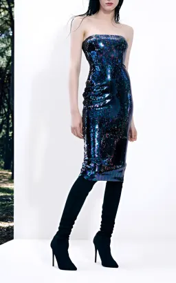 Alex Perry Mila Strapless Sequin Midi Dress Blue Size 8 for rent on The Volte - image 1