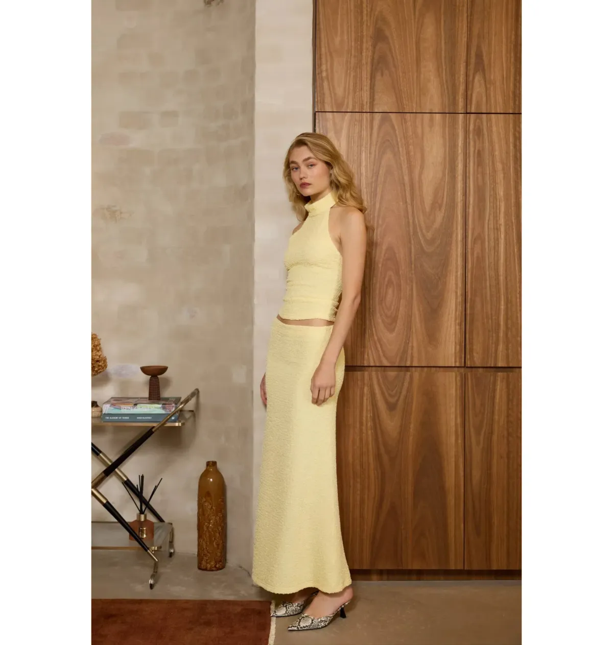 With Harper Lu Textured Halter Top and Maxi Skirt in Limoncello Set Size XS / AU 6 - Image 2