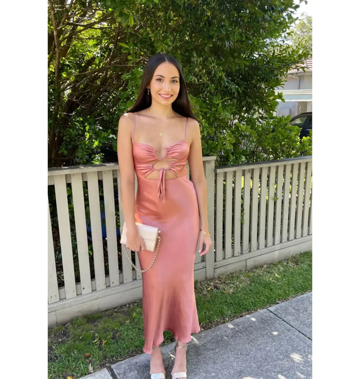 Shona Joy Eloise Lace Up Midi Dress Antique Rose Size AU 6 - Image 2