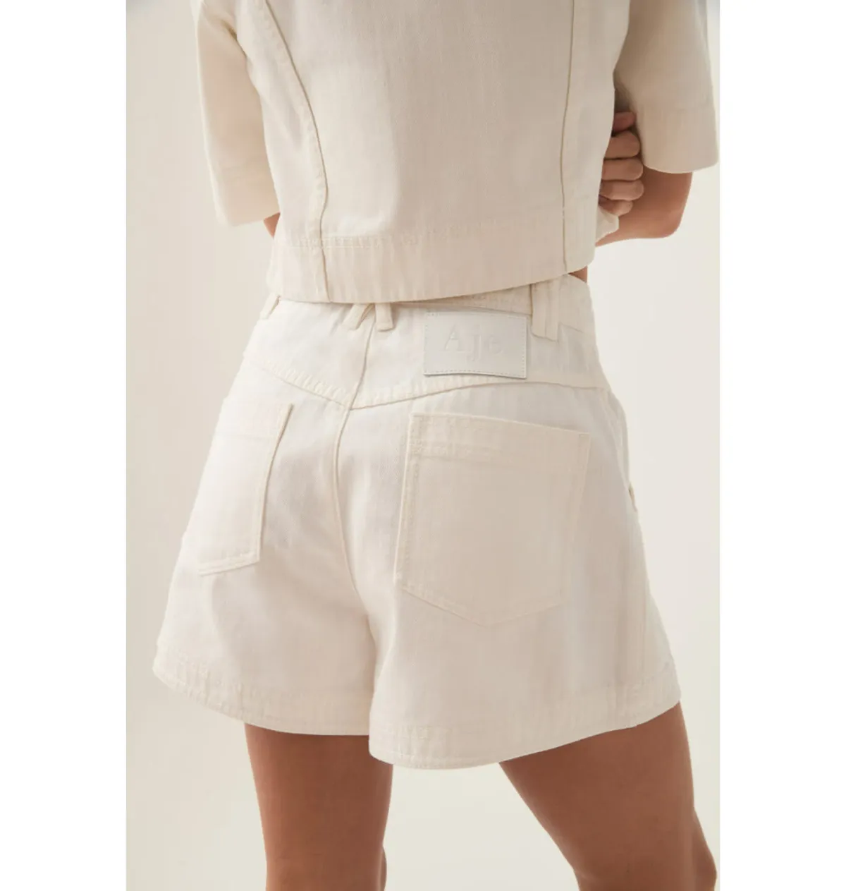 Aje Ren Denim Crop Shirt and Ren Belmond Denim Short Set in White Size AU 8 - Image 3