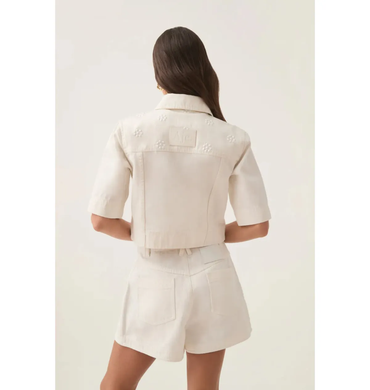 Aje Ren Denim Crop Shirt and Ren Belmond Denim Short Set in White Size AU 8 - Image 5