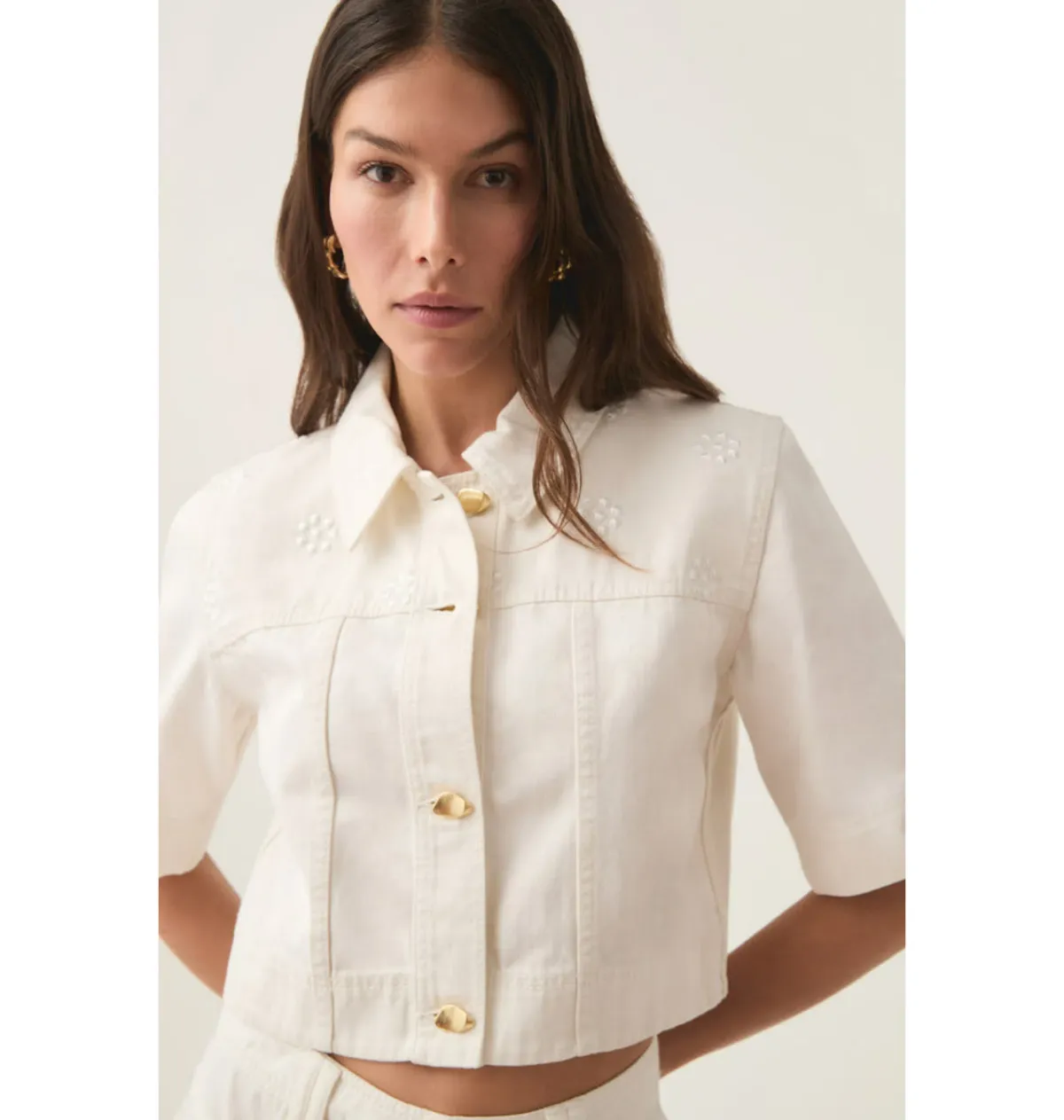 Aje Ren Denim Crop Shirt and Ren Belmond Denim Short Set in White Size AU 8 - Image 4