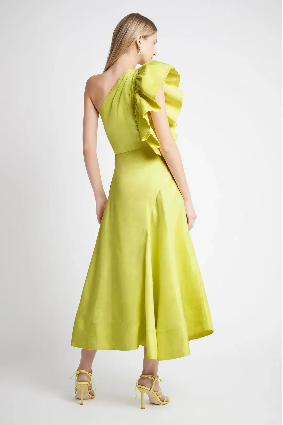 Aje Bonjour Asymmetric Midi Dress Lime Green Size 16 - Image 5