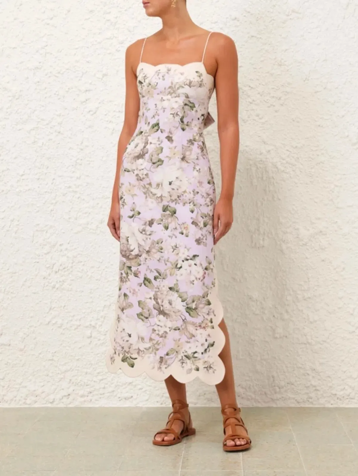 Zimmermann The Acacia Scallop Midi Dress in Lilac Floral Size 0/Au 8 - Image 2