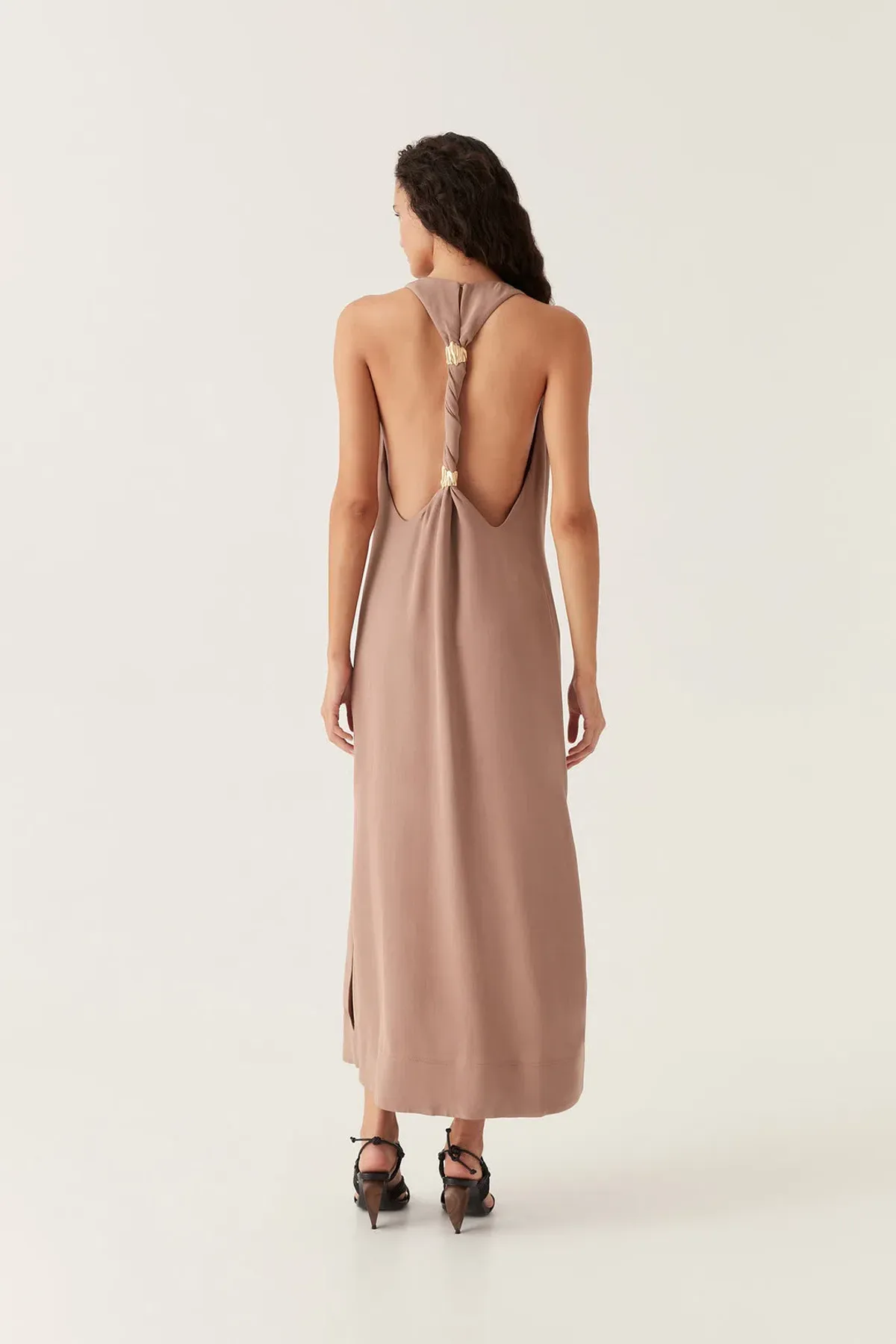 Aje Intrigue Twist Back Midi Dress in Chocolate Brown Size AU 10 - Image 3