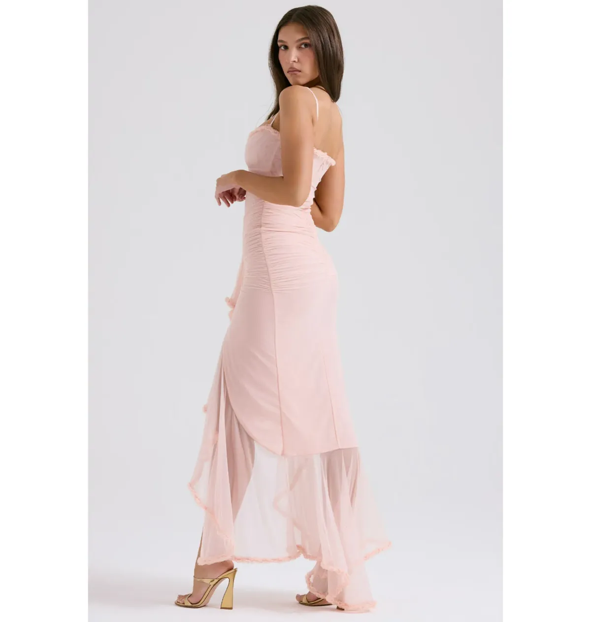 House of CB Gabriella Ruffled Front Gown Soft Peach Size S / AU 8 - Image 4