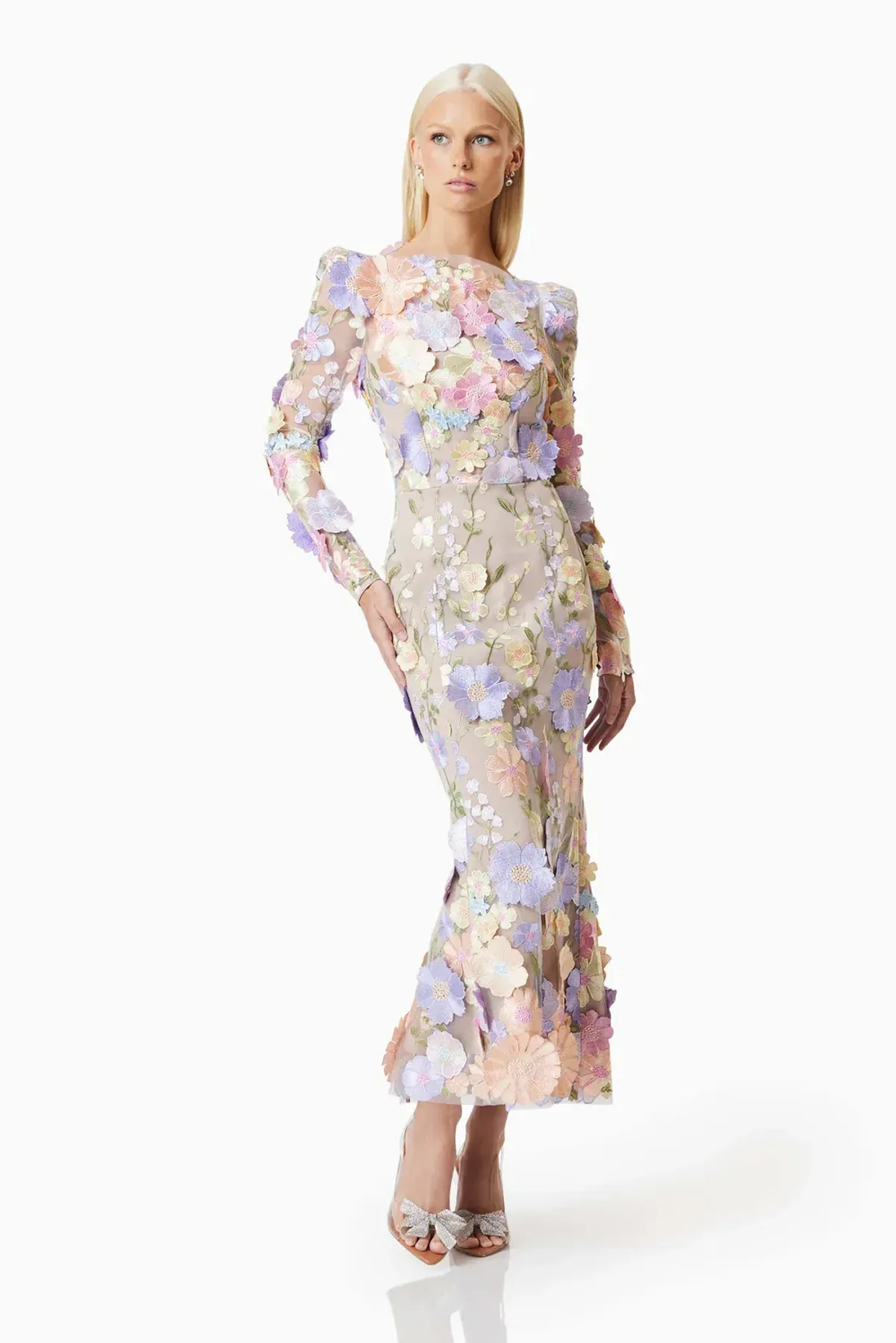 Elliatt Shannon 3D Floral Midi Dress In Purple Size AU 8 - Image 6
