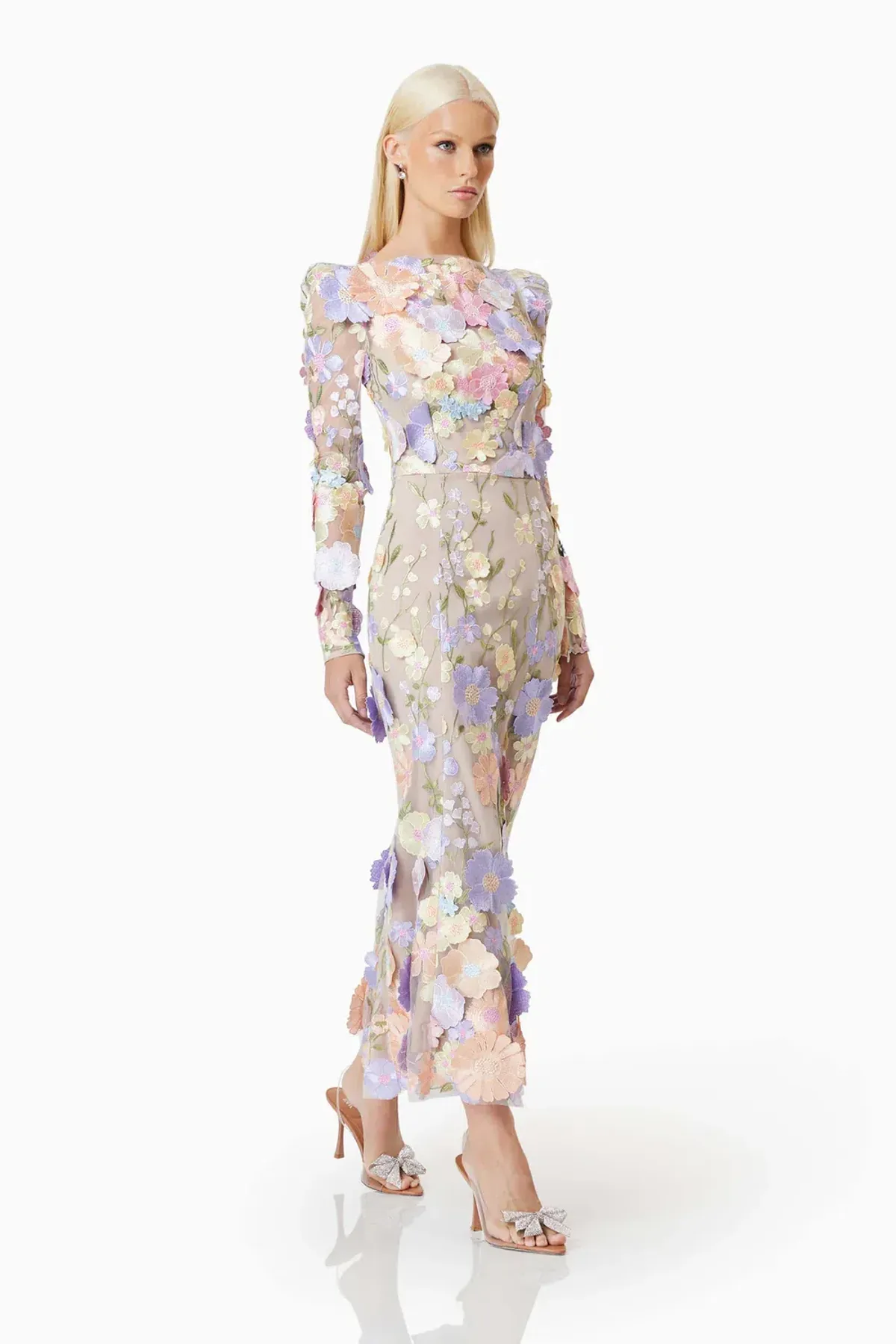 Elliatt Shannon 3D Floral Midi Dress In Purple Size AU 8 - Image 9
