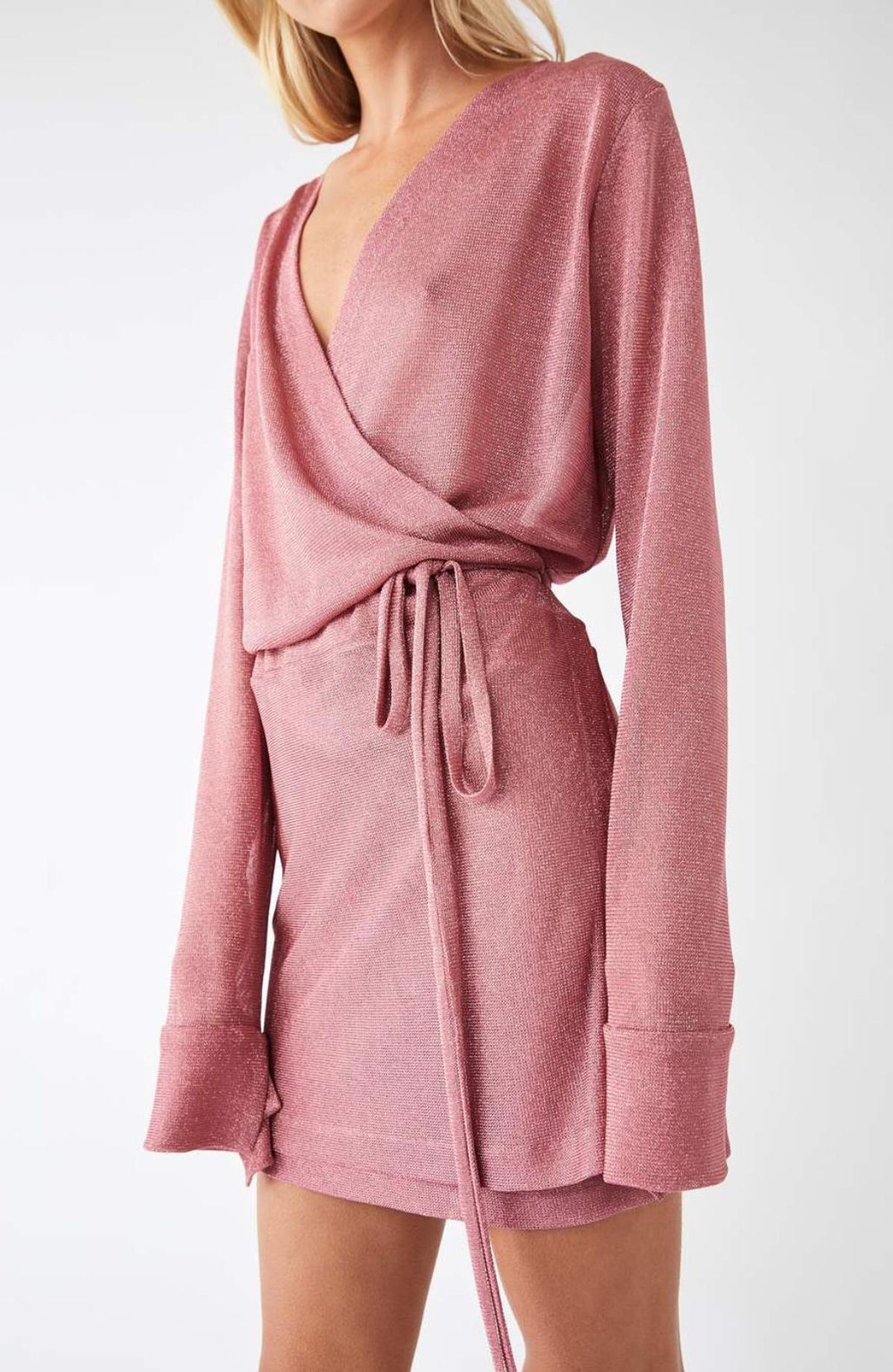 Kacey Devlin Formation Mini Wrap Dress Metallic Pink Size 10 - Image 4