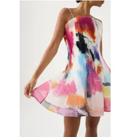 Aje Celestial Pleated Mini Dress Abstract Sunset Size AU 10  for rent on The Volte - image 2