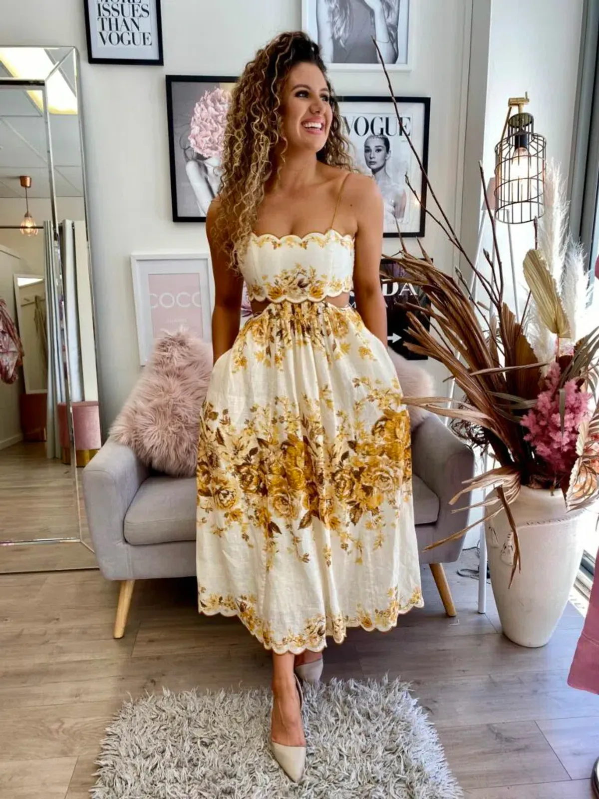 Zimmermann Aliane Scallop Midi Dress Amber Floral Size 8 - Image 2