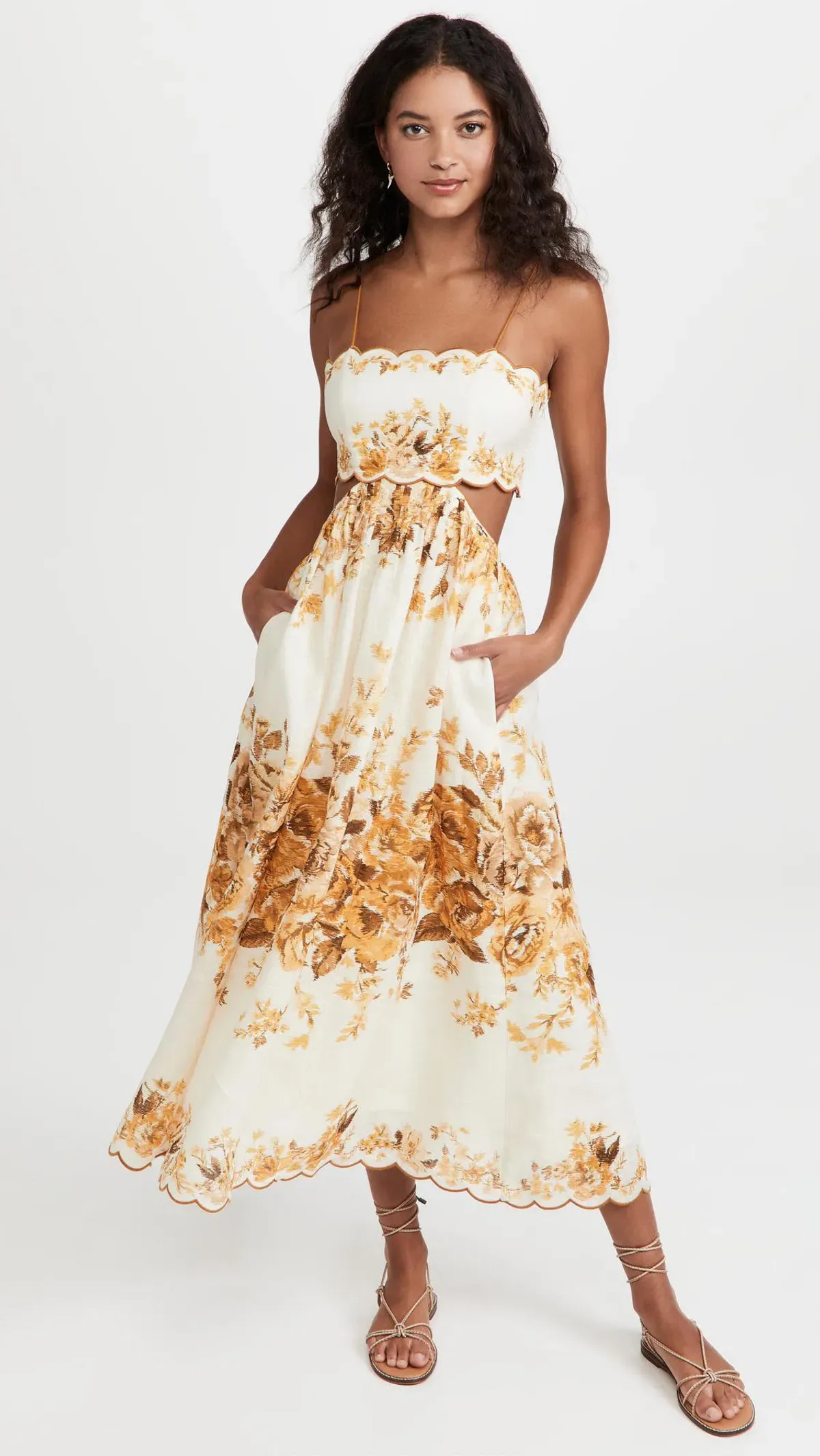 Zimmermann Aliane Scallop Midi Dress Amber Floral Size 8 - Image 4