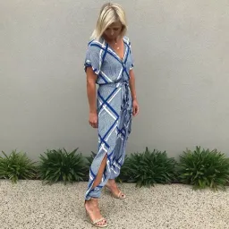 Sass & Bide The Flight Tigers & Lions Split Leg Jumpsuit Blue White Size 8 for rent on The Volte - image 1