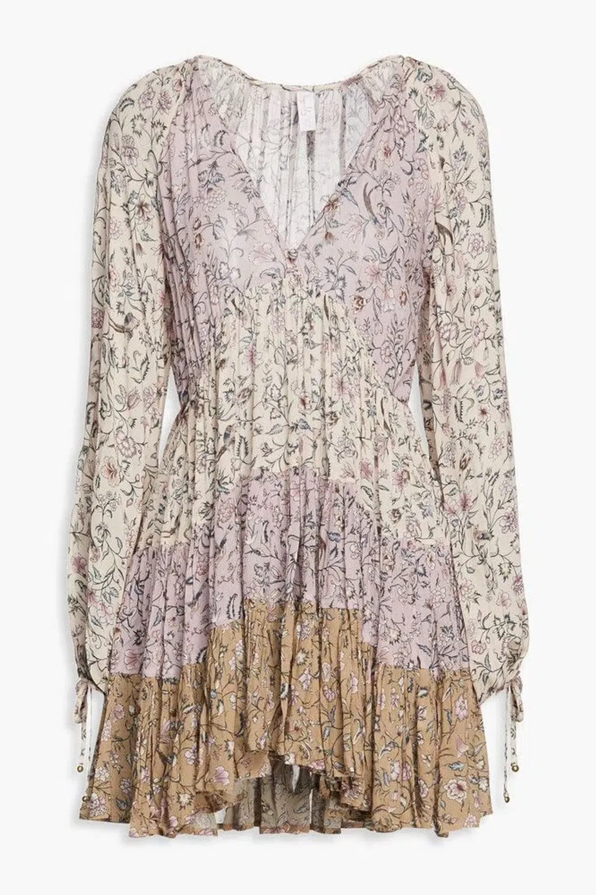 Tigerlily Livana Fabia Patchwork Long Sleeve Mini Dress Lilac Floral Size 12 - Image 5