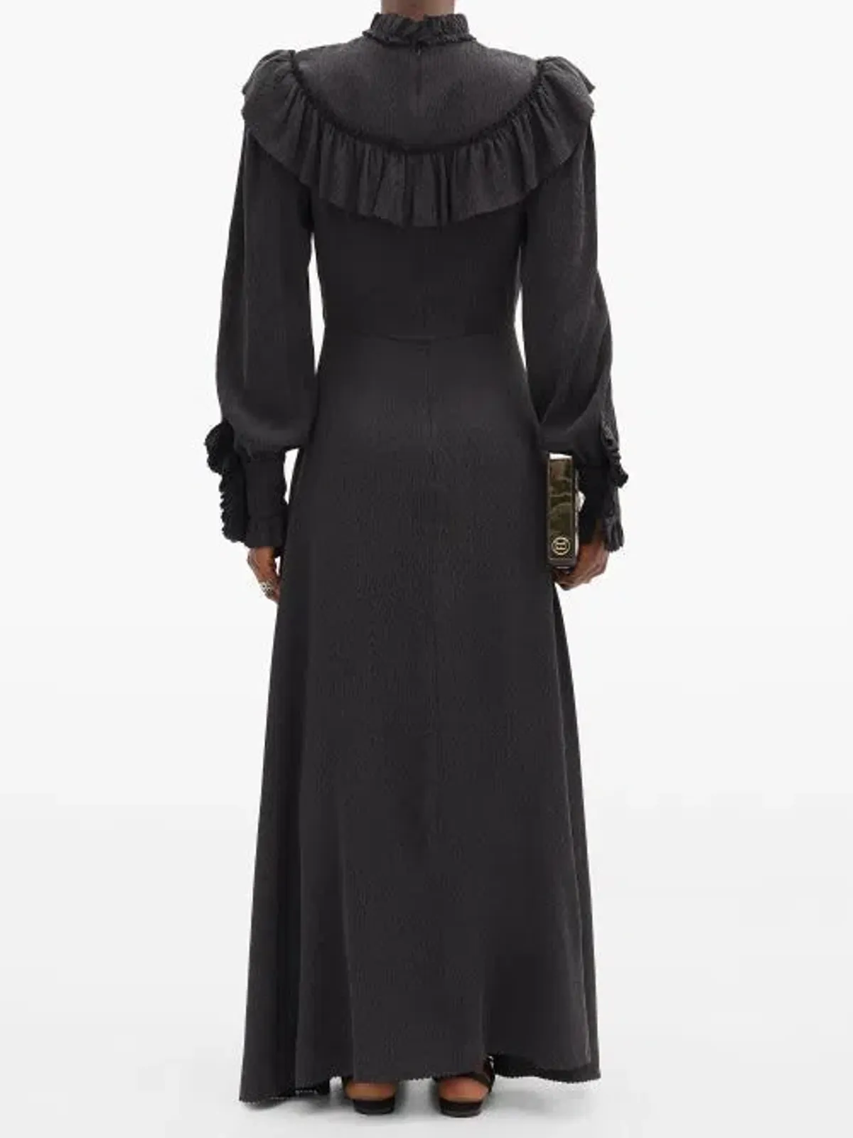 The Vampire's Wife The Firefly Gathered Puckered Silk Satin Dress Black Size AU 10 - Image 3
