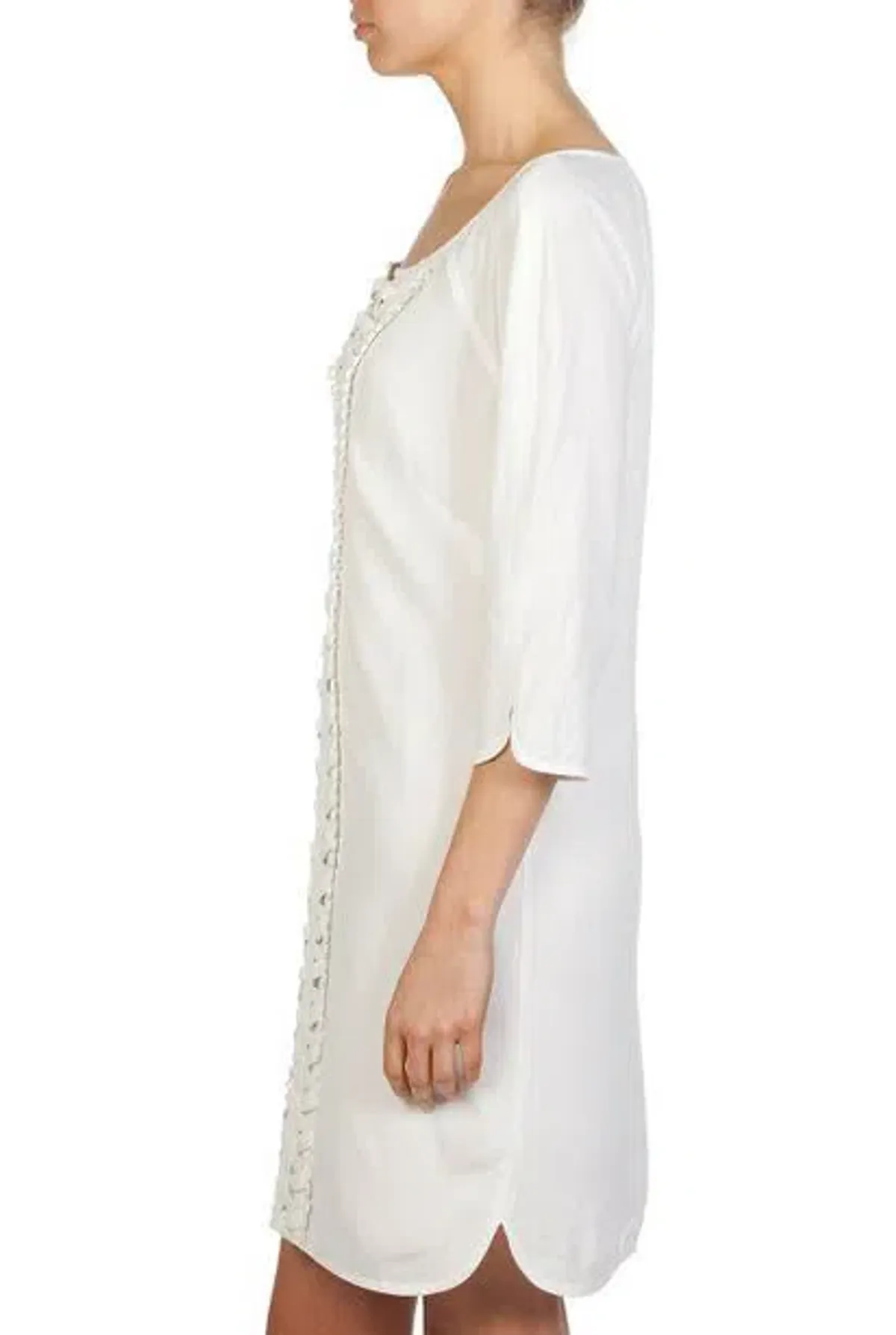 Country Road Lattice Trim 3/4 Sleeve Kaftan Shift Dress White Size 10 - Image 2