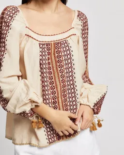 Tigerlily Dellah Embroidered Linen Long Sleeve Blouse Multi Size 12 for rent on The Volte - image 5
