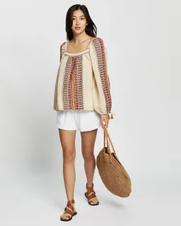 Tigerlily Dellah Embroidered Linen Long Sleeve Blouse Multi Size 12 for rent on The Volte - image 1