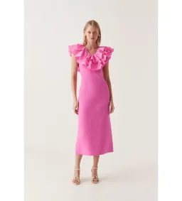 AJE Transcendent Ruffle Midi Dress Cerise Pink Size 8  for rent on The Volte - image 1