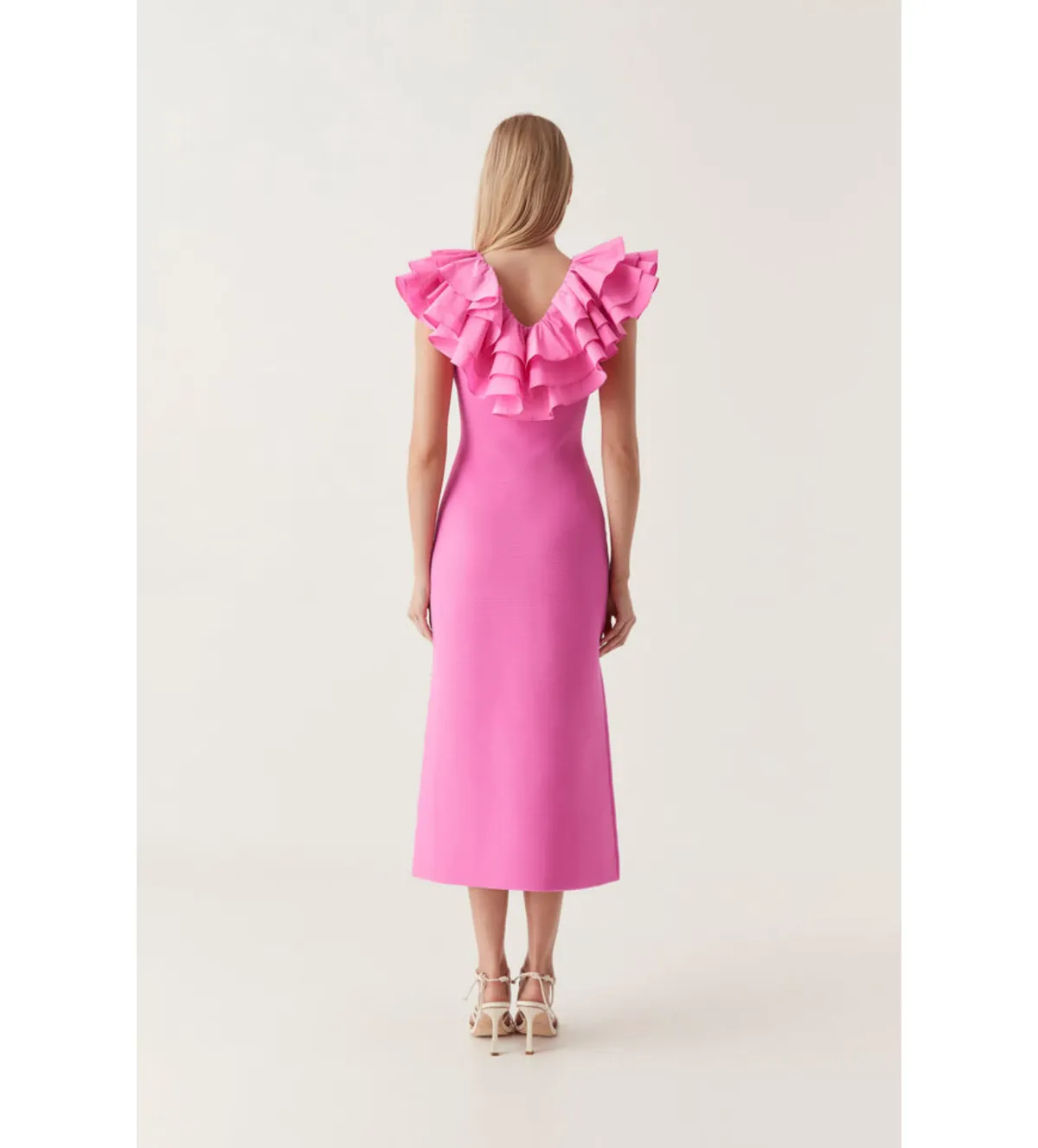 AJE Transcendent Ruffle Midi Dress Cerise Pink Size 8 - Image 2