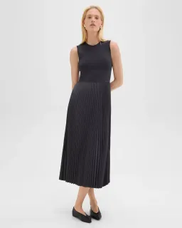 Theory Pleated Combo Dress in Stretch Wool-Blend Navy Size 6 for rent on The Volte - image 1