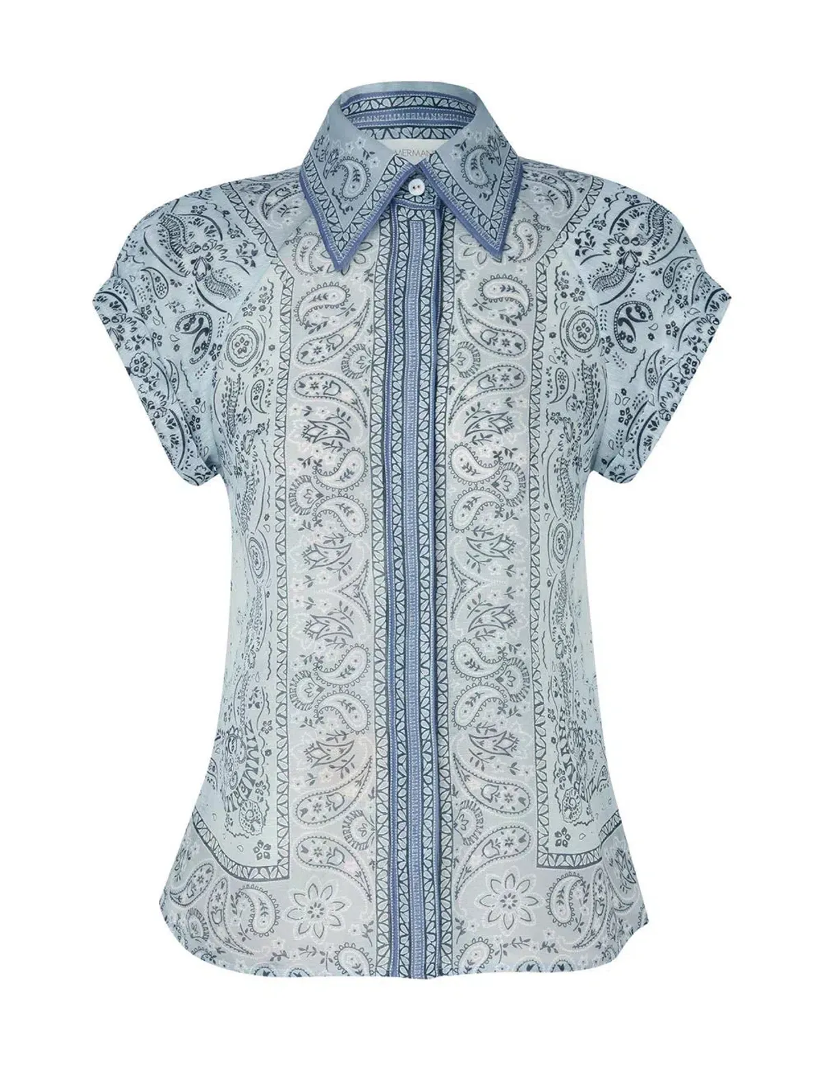 Zimmermann Gathered Shirt and Midi Skirt Set Blue Bandana Size 2/Au  12 - Image 4