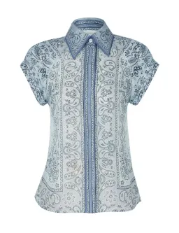 Zimmermann Gathered Shirt and Midi Skirt Set Blue Bandana Size 2/Au 12 for rent on The Volte - image 4