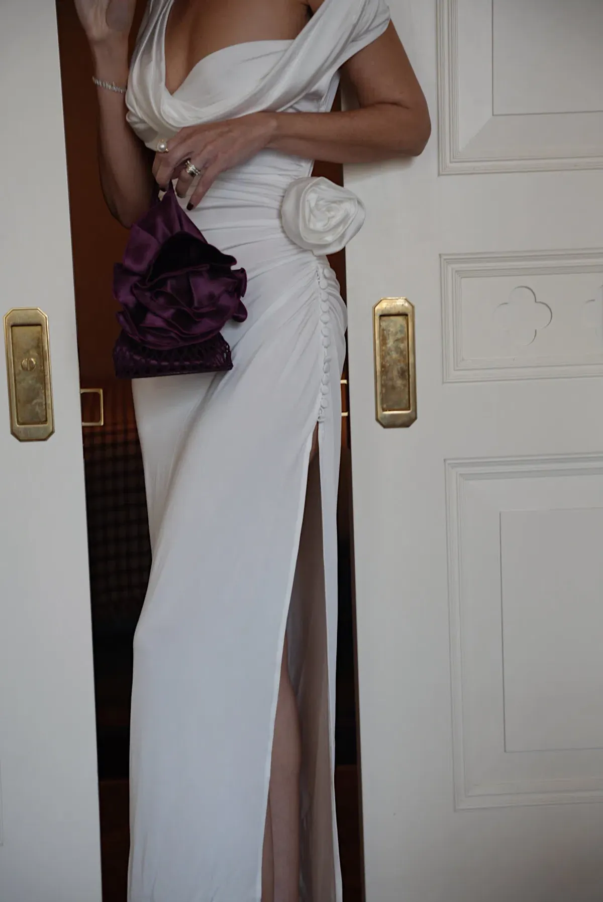 Magda Butrym Draped Neck Dress White Size 6  - Image 3