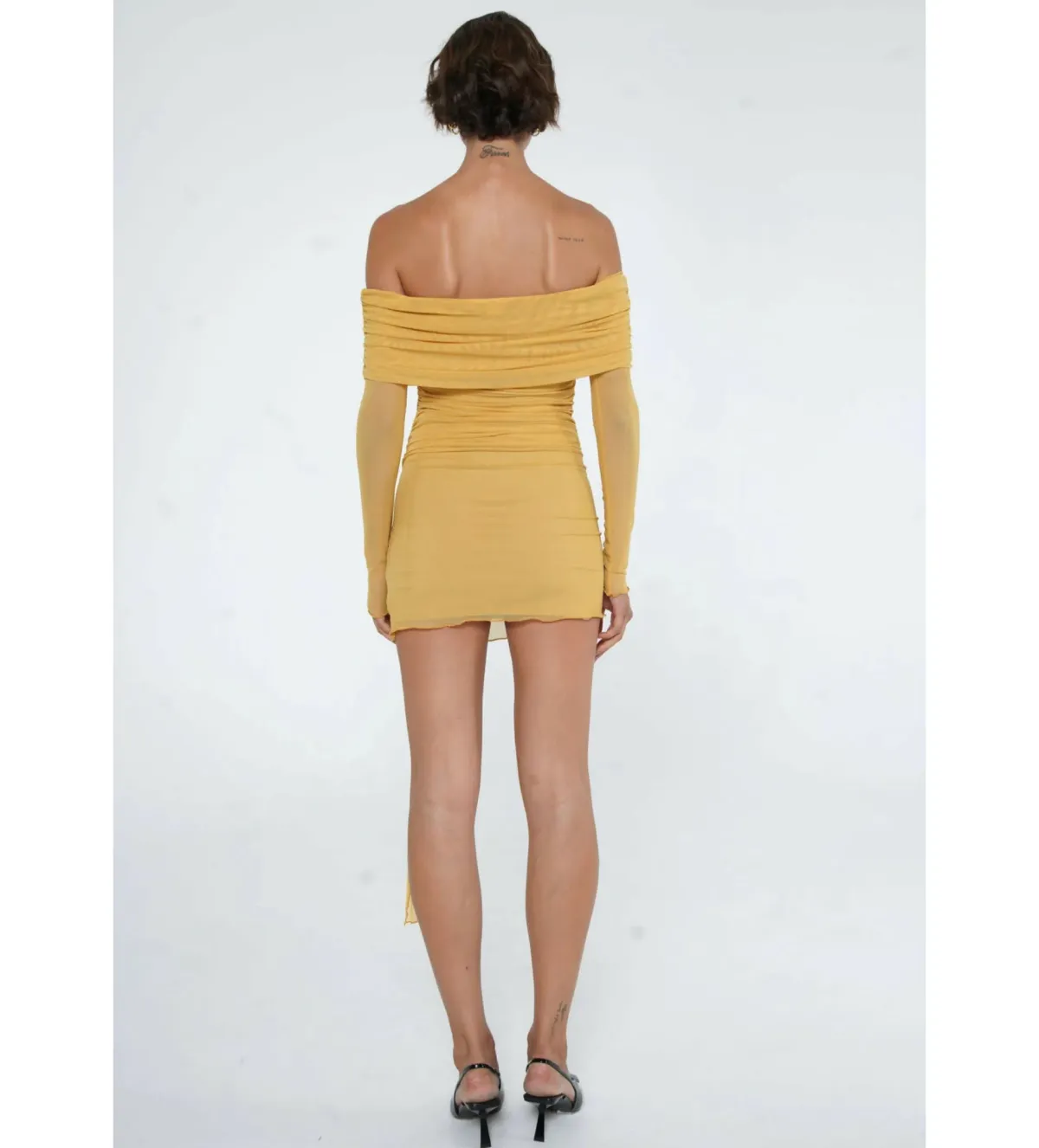 Benni Yasmin Off-Shoulder Mini Dress Mustard Size 10 - Image 2