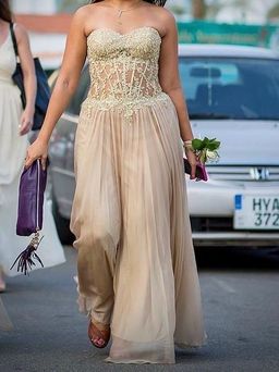 La Femme Strapless Gown Gold/Nude Size 8  for rent on The Volte - image 1