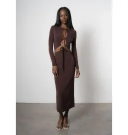 Aya Muse Perugia Drawstring Midi Dress Brown Size AU 6 for rent on The Volte - image 1