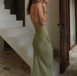 Benni Miko Lace Halter Midi Dress Pear Size AU 8 for rent on The Volte - image 7