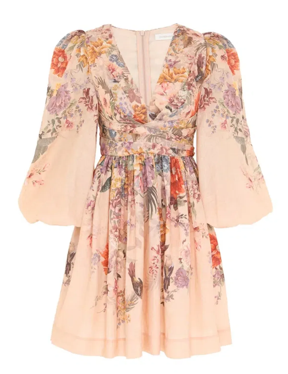 Zimmermann Pavilion Draped Mini Dress in Peach Multi Floral Size 3 / AU 14 - Image 1