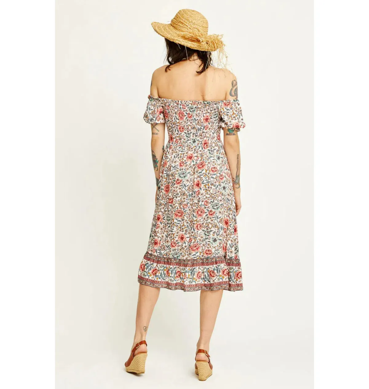 Arnhem Juliette Shirred Midi Dress in Ivory Rose Size AU 8 - Image 3