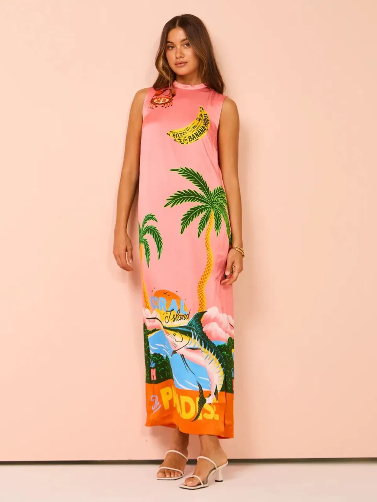 Alemais Paradiso Silk Midi Dress Pink Multi Size 10 AU - Image 7
