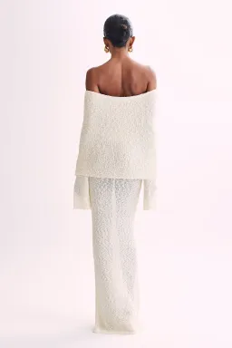 Meshki Marisol Off Shoulder Boucle Maxi Dress Ivory Size 10 for rent on The Volte - image 2
