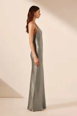 Shona Joy La Lune One Shoulder Cowl Back Maxi Dress Sage Green Size S / AU 8 for rent on The Volte - image 4