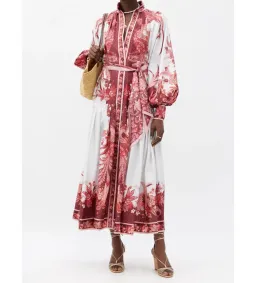 Zimmermann Wavelength Belted Silk-twill Midi Dress in Pink Size 2/AU 12  for rent on The Volte - image 1
