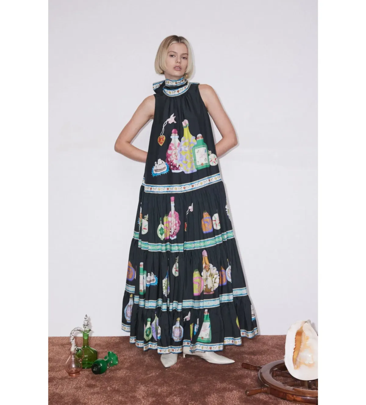 Alemais  Royal Tiered Midi Dress Green/Print Size 16 - Image 1