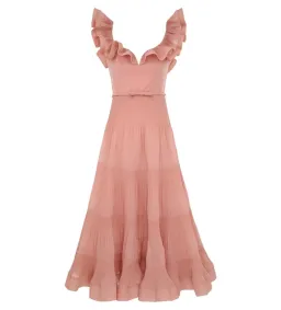Zimmermann The Pleated Fill Midi Dress in Lipstick Size 2/ Au 12  for rent on The Volte - image 1
