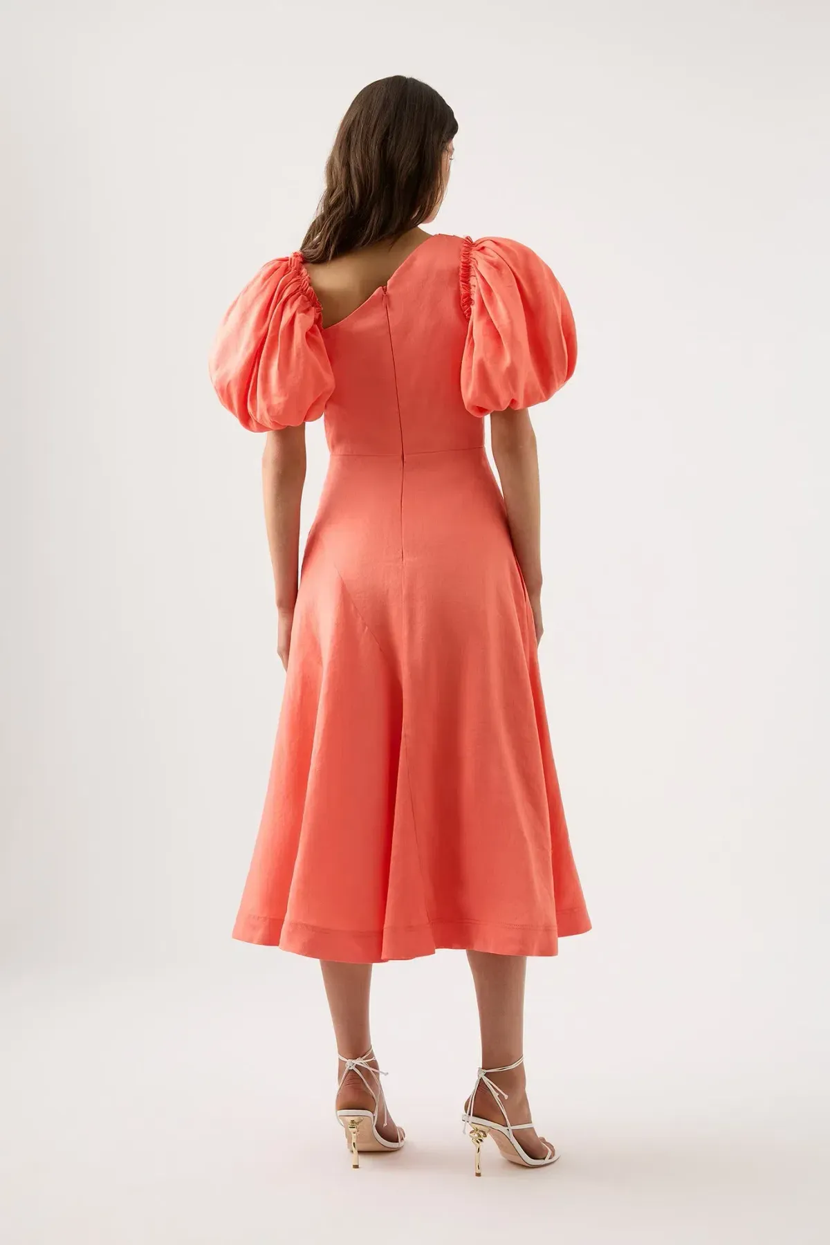 AJE Maia Off Shoulder Midi Dress in Coral Size 12 - Image 2